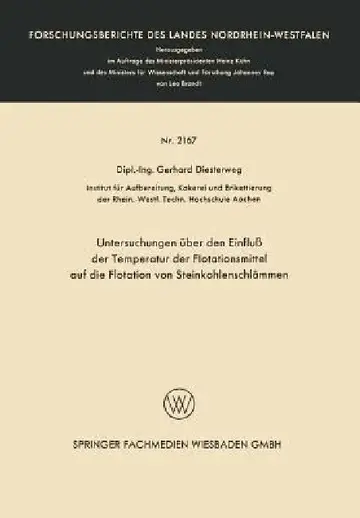 Cover of Untersuchungen Über Den Einfluß Der Temperatur Der Flotationsmittel Auf Die Flotation Von Steinkohlenschlämmen