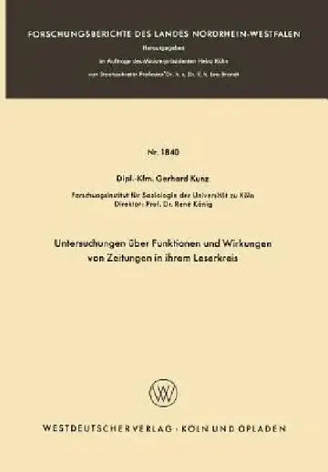 Cover of Untersuchungen Über Funktionen Und Wirkungen Von Zeitungen in Ihrem Leserkreis