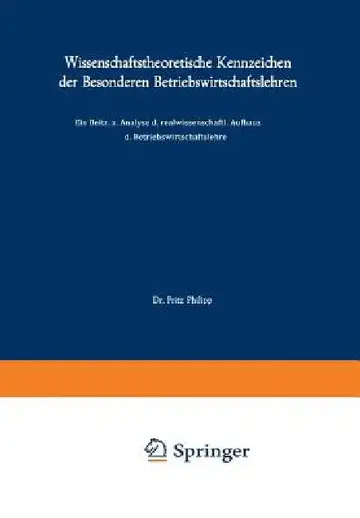 Cover of Wissenschaftstheoretische Kennzeichen Der Besonderen Betriebswirtschaftslehren