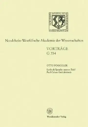 Cover of Lyrik ALS Sprache Unserer Zeit? Paul Celans Gedichtbände