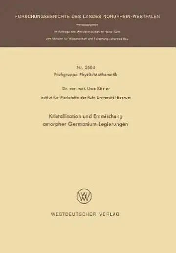 Cover of Kristallisation Und Entmischung Amorpher Germanium-Legierungen