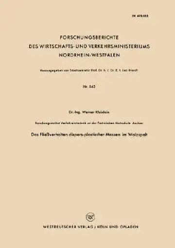 Cover of Das Fließverhalten Dispers-Plastischer Massen Im Walzspalt