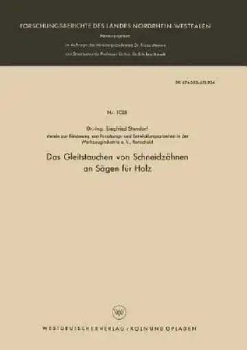 Cover of Das Gleitstauchen Von Schneidzähnen an Sägen Für Holz