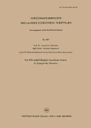 Cover of Die Wärmeleitfähigkeit Feuerfester Steine Im Spiegel Der Literatur