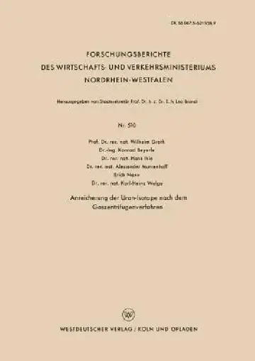 Cover of Anreicherung Der Uran-Isotope Nach Dem Gaszentrifugenverfahren