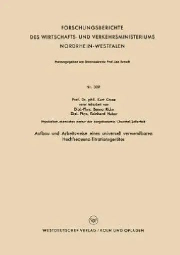 Cover of Aufbau Und Arbeitsweise Eines Universell Verwendbaren Hochfrequenz-Titrationsgerätes