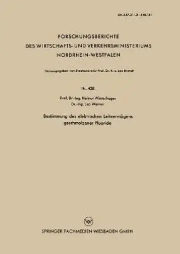 Cover of Bestimmung Des Elektrischen Leitvermögens Geschmolzener Fluoride