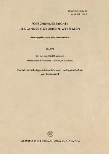 Cover of Einfluß Der Schutzgasatmosphäre Auf Die Eigenschaften Von Sinterstahl