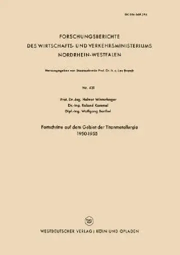 Cover of Fortschritte Auf Dem Gebiet Der Titanmetallurgie 1950-1955