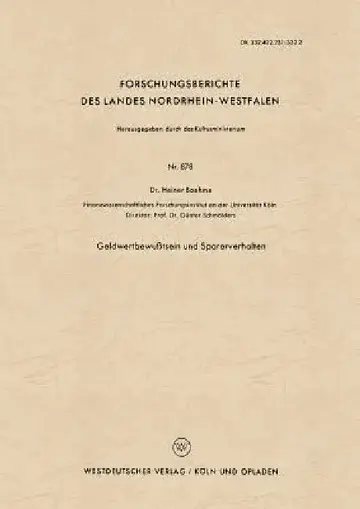 Cover of Geldwertbewußtsein Und Sparerverhalten