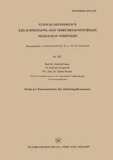 Cover of Kartei Zur Dokumentation Der Molekülspektroskopie