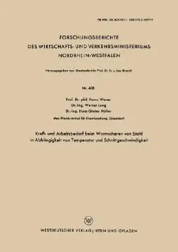 Cover of Kraft- Und Arbeitsbedarf Beim Warmscheren Von Stahl in Abhängigkeit Von Temperatur Und Schnittgeschwindigkeit