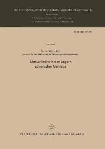 Cover of Massenkräfte in Den Lagern Sphärischer Getriebe