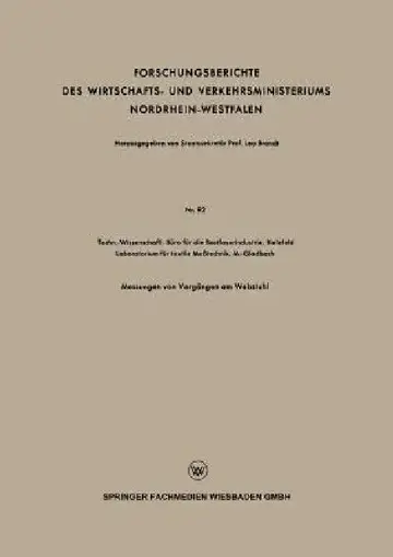 Cover of Forschungsberichte Des Wirtschafts- Und Verkehrsministeriums Nordrhein-Westfalen