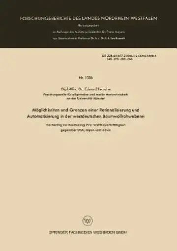 Cover of Möglichkeiten Und Grenzen Einer Rationalisierung Und Automatisierung in Der Westdeutschen Baumwollrohweberei