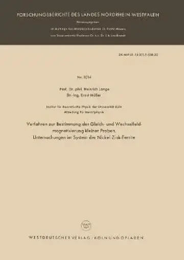 Cover of Verfahren Zur Bestimmung Der Gleich- Und Wechselfeldmagnetisierung Kleiner Proben. Untersuchungen Im System Der Nickel-Zink-Ferrite