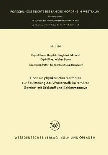 Cover of Über Ein Physikalisches Verfahren Zur Bestimmung Des Wasserstoffs Im Ternären Gemisch Mit Stickstoff Und Kohlenmonoxyd