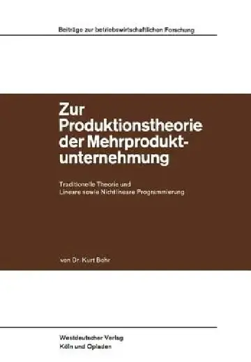 Cover of Zur Produktionstheorie Der Mehrproduktunternehmung