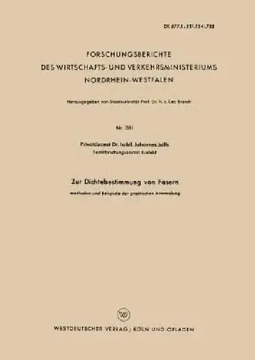 Cover of Zur Dichtebestimmung Von Fasern