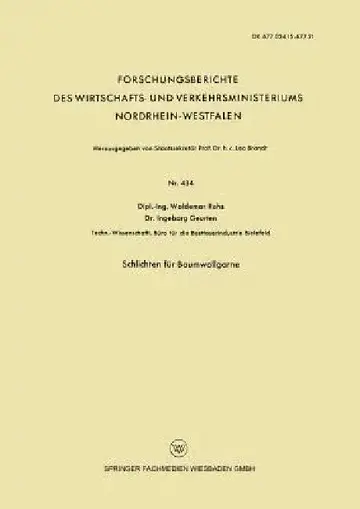 Cover of Schlichten Für Baumwollgarne