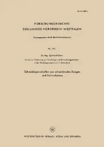 Cover of Schneideigenschaften Von Schneidenden Zangen Und Prüfverfahren
