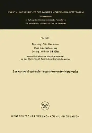 Cover of Zur Auswahl Optimaler Impulsformender Netzwerke