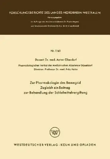 Cover of Zur Pharmakologie Des Bemegrid Zugleich Ein Beitrag Zur Behandlung Der Schlafmittelvergiftung