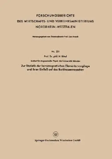Cover of Zur Statistik Der Ferromagnetischen Elementarvorgänge Und Ihren Einfluß Auf Das Barkhausenrauschen