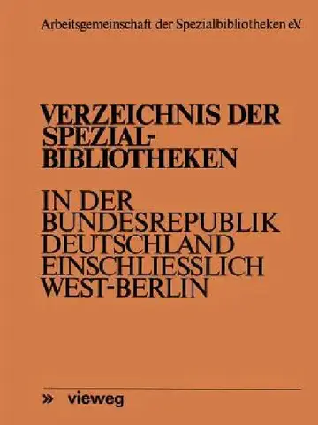 Cover of Verzeichnis Der Spezialbibliotheken in Der Bundesrepublik Deutschland Einschließlich West-Berlin