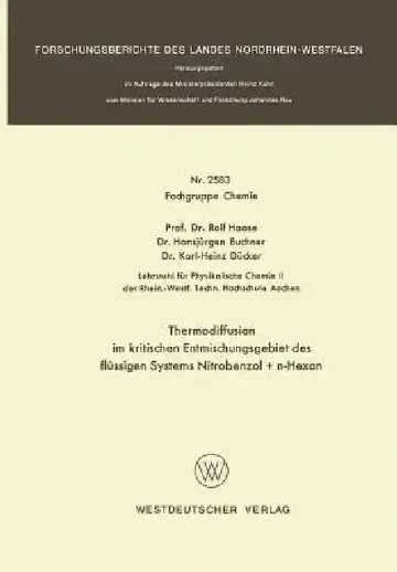 Cover of Thermodiffusion Im Kritischen Entmischungsgebiet Des Flüssigen Systems Nitrobenzol + N-Hexan