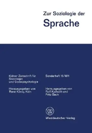 Cover of Zur Soziologie Der Sprache