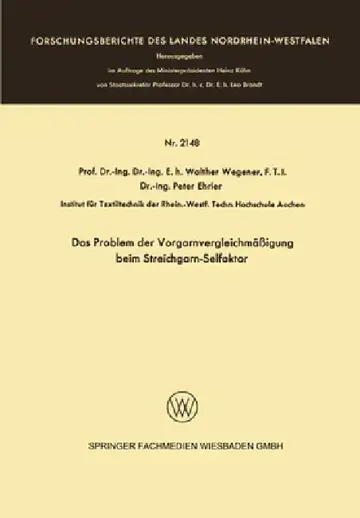 Cover of Das Problem der Vorgarnvergleichmäßigung beim Streichgarn-Selfaktor