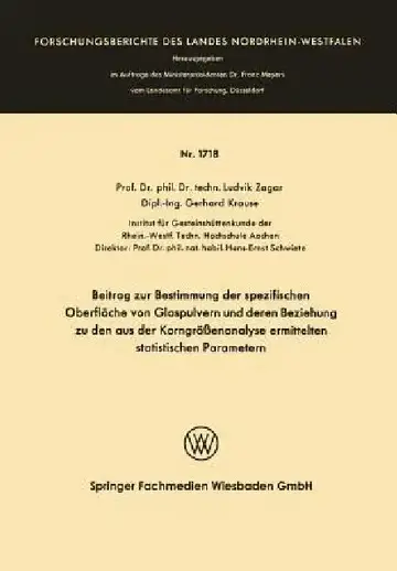 Cover of Beitrag Zur Bestimmung Der Spezifischen Oberfläche Von Glaspulvern Und Deren Beziehung Zu Den Aus Der Korngrößenanalyse Ermittelten Statistischen Para