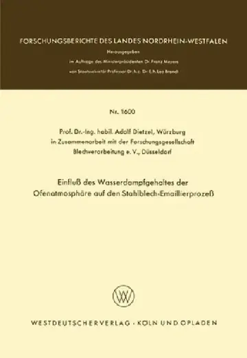 Cover of Einfluß des Wasserdampfgehaltes der Ofenatmosphäre auf den Stahlblech-Emaillierprozeß