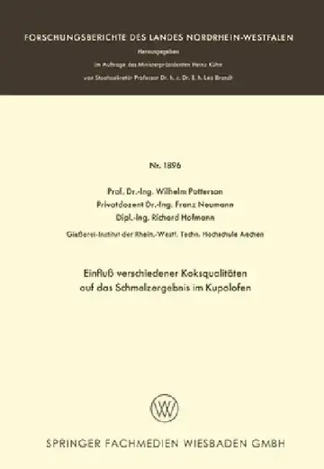 Cover of Einfluß verschiedener Koksqualitäten auf das Schmelzergebnis im Kupolofen