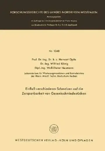 Cover of Einfluß Verschiedener Schmelzen Auf Die Zerspanbarkeit Von Gesenkschmiedestücken