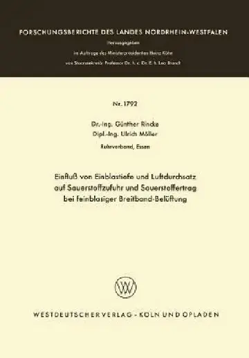 Cover of Einfluß Von Einblastiefe Und Luftdurchsatz Auf Sauerstoffzufuhr Und Sauerstoffertrag Bei Feinblasiger Breitband-Belüftung