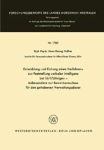 Cover of Entwicklung Und Eichung Eines Verfahrens Zur Feststellung Verbaler Intelligenz Bei 16/17jährigen