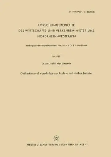 Cover of Gedanken Und Vorschläge Zur Auslese Technischer Talente