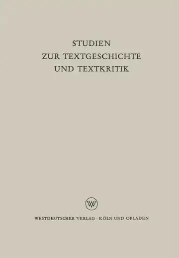 Cover of Studien Zur Textgeschichte Und Textkritik