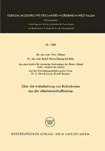Cover of Über Die Aufarbeitung Von Rückständen Aus Der Altschmierölraffination