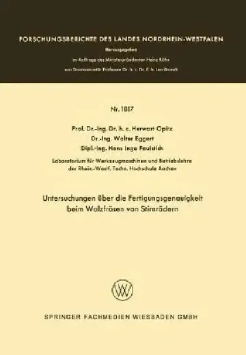 Cover of Untersuchungen Über Die Fertigungsgenauigkeit Beim Walzfräsen Von Stirnrädern
