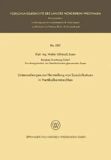 Cover of Untersuchungen Zur Herstellung Von Spezialkoksen in Vertikalkammeröfen