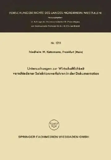 Cover of Untersuchungen Zur Wirtschaftlichkeit Verschiedener Selektionsverfahren in Der Dokumentation