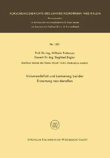 Cover of Volumendefizit Und Lunkerung Bei Der Erstarrung Von Metallen