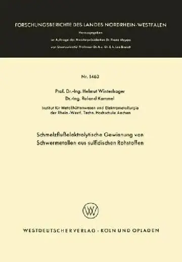Cover of Schmelzflußelektrolytische Gewinnung Von Schwermetallen Aus Sulfidischen Rohstoffen