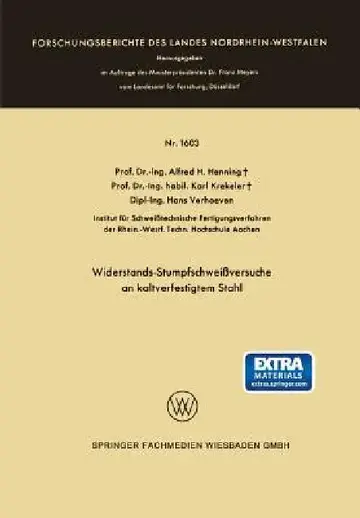 Cover of Widerstands-Stumpfschweißversuche an Kaltverfestigtem Stahl