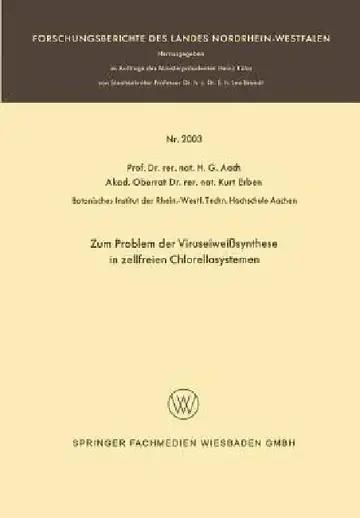 Cover of Zum Problem Der Viruseiweißsynthese in Zellfreien Chlorellasystemen