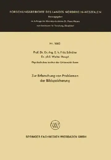 Cover of Zur Erforschung Von Problemen Der Bildspeicherung