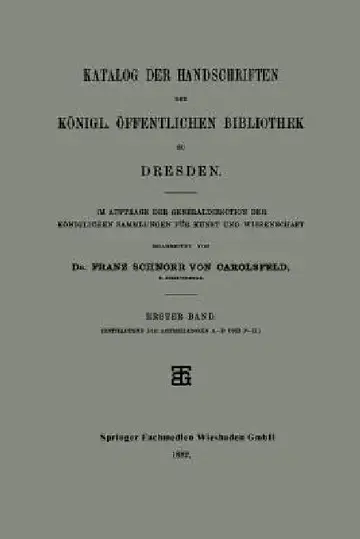 Cover of Katalog Der Handschriften Der Königl. Öffentlichen Bibliothek Zu Dresden